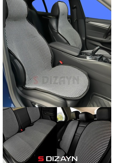 S-dizayn Oto Koltuk Koruyucu Kılıf Set Çizgili Füme Beyaz Universal 2+3 Parça Ön Arka
