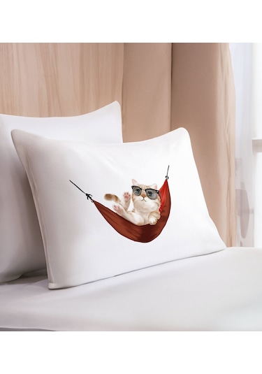 Bk Gift Kişiye Özel Eğlenceli Kedi Tasarrımlı Pamuklu Yastık Kılıfı Ve Göz Bandı Uyku Seti-1, Tasarım Ev Tekstili, Uyku Bandı, Ev Hediyesi