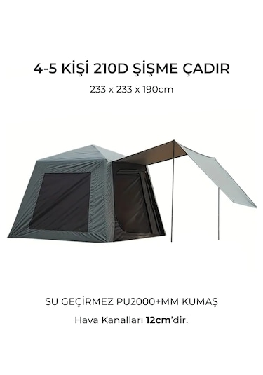 Fischer Tenteli Oxford Kumaş Şişme Çadır 4-5 Kişilik 233x233x190cm Açık Haki