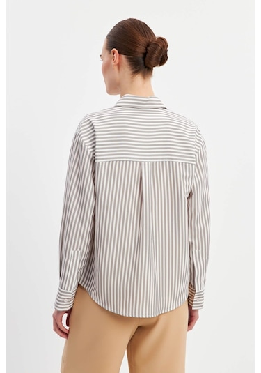 Stella Pulvis Kahverengi Oversize Çizgili Gömlek Kahverengi