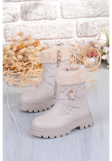 Fort Cool Evla Anatomik Sıcak Astar Kaymaz Taban Kız Çocuk Bot Bej