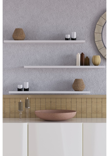 Yankı-BYEG 70 cm 3lü Mat Beyaz Mdf Duvar Rafı Gizli Bağlantı Kitaplık