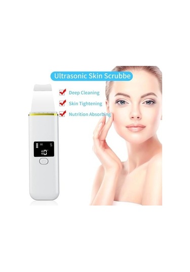 Ultrasonik Yüz Cilt Scrubber Lcd Ekran Iyon Ems Terapi Siyah Nokta Akne Temizleme Cilt Bakım Aracı Hwrh7j Beyaz