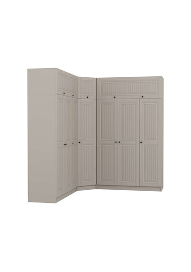 Kale 7 Kapaklı 4 Çekmeceli Köşe Dolap + Yüklük Kumtaşı Mebran İlkbahar 235cm Bej