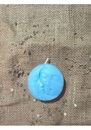 Güneş Ve Ay Yüzlü Dekoratif Mum, Tek Renk Açık Mavi