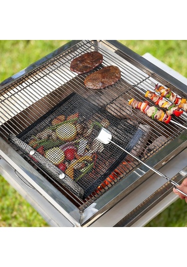 30x24cm Fiberglas Barbekü Izgara Torbaları Örgü Kese Isıya Dayanıklı Barbekü Et Sebze Izgara Çantası Bpa İçermez, Fda Sertifikalı - Siyah