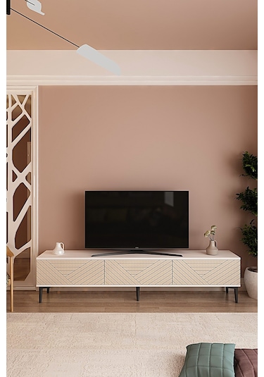 Tsa1804bt - Ferro180 Tv Stand, Tv Sehpası Beyaz-traverten Kapak 180cm Beyaz-traverten