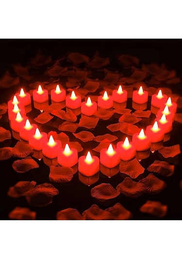 12 Adet Kalpli Led Mum Tealight Mum Kırmızı Işık Pilli Piller Dahil