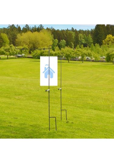 Aubyhe Siyah Demir Bahçe Bayrak Direği, 92x41cm, Kolay Montaj, Hava Dayanıklı, Çift Klem İle Sabitlenir