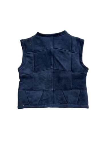 Patchwork İçi Kürk-dışı Süet Gerçek Deri Çocuk Yelek Lacivert