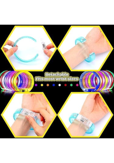 Led Işıklı Pilli Işıklı Rengarenk Kalın Bileklik Işıklı Bilezik Karışık Renk 1 Adet 4434