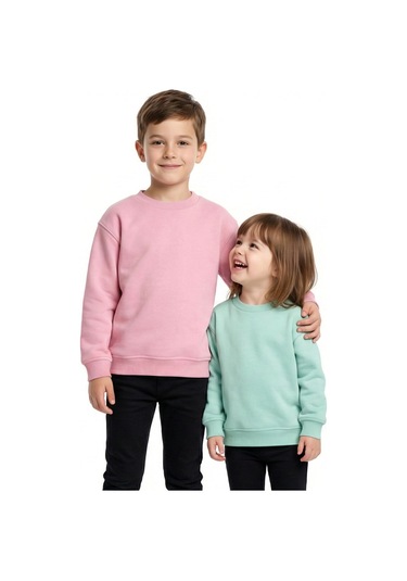 Zuzunga 2'li Basic Şardonlu Çocuk Sweatshirt Su Yeşili - Pudra 9003
