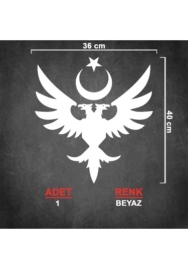Ay Yıldız Çift Başlı Kartal Sticker - 36cmx40cm - Beyaz