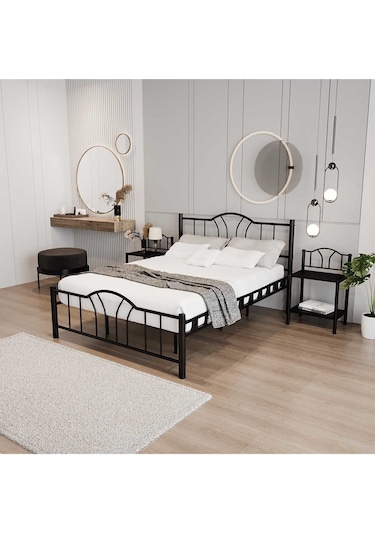 Argimo Bella Çift Kişilik Ferforje Metal Karyola Siyah 140 x 200