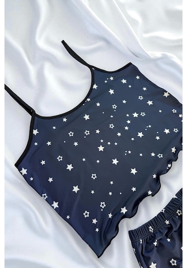 Leyna Yıldız Desenli Lacivert Şortlu Pijama Takımı Lacivert