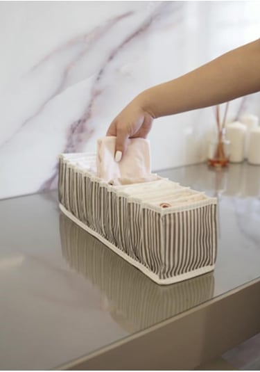 11 Gözlü Katlanabilir Çekmece İçi Akordiyon Organizer Small Gri Beyaz Çizgili Model Beyaz - Gri