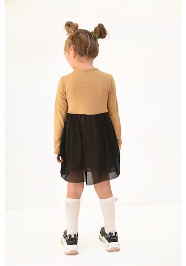 Luess Kız Çocuk Tül Detaylı Triko Elbise-kahverengi Kahverengi