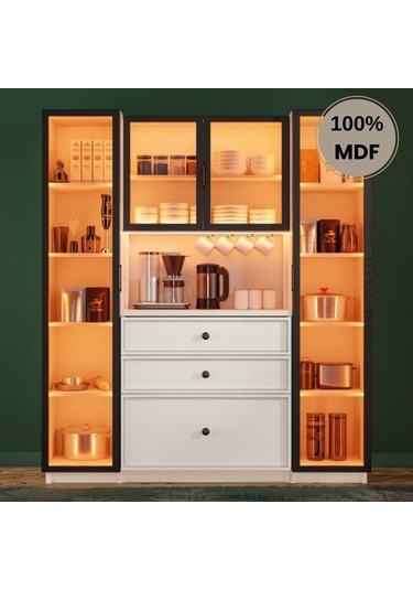 Zambak Mdf Kahve Köşesi Dolabı 4 Kapak Çekmeceli Işıklı Aytaşı