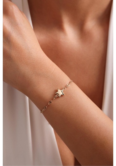 Gianfranco Aynalı Zincir Büyük Yıldız Bileklik Altın Sarı Altın