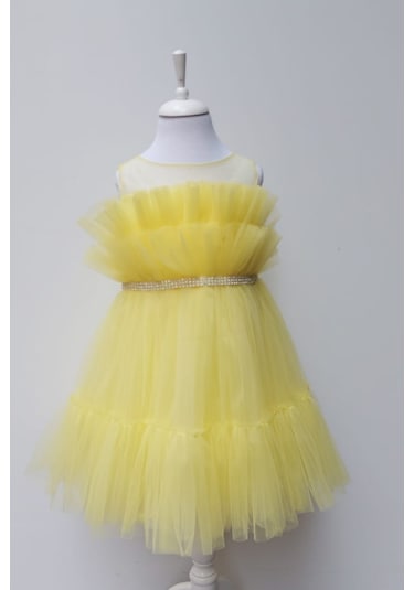 Parlak Şerit Kemerli Kız Çocuk Tütü Elbise 2 - 6 Yaş 001