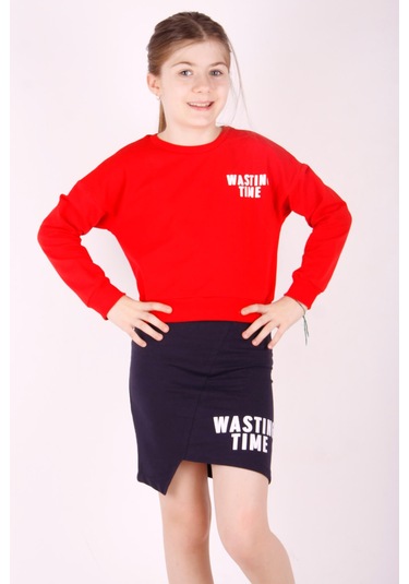 Toontoy Kız Çocuk Wasting Baskılı Etekli Takım Kırmızı