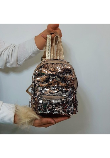 Fiyra Crn Dore Altın Pullu Kız Çocuk Sırt Çantası 16cmx20cmx10cm Altın