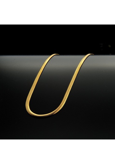 Sarı Yılan Desenli Çelik Zincir Kolye Takı Aksesuar K24 T5 Çelik