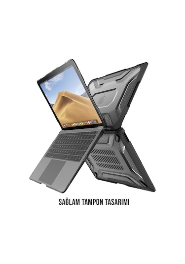 Apple Uyumlu MacBook Air Kılıf Hardcase Touch Id A1932 2018/2019 Outdoor Sc Siyah