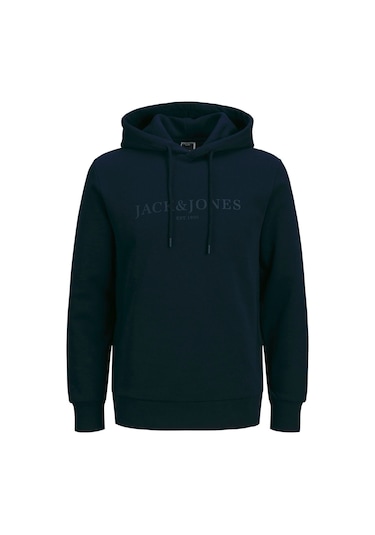 Jack & Jones Erkek Logo Baskili Kapüsonlu Sweatshirt - Luke 12214639 Navy Blazer Bej