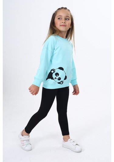 Toontoy Kız Çocuk Baskılı Taytlı Takım Su Yeşili