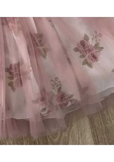 Kız Çocuk Gül Kurusu Çiçekli Tütülü Doğum Günü Hediye Özel Gün Abiye Günlük Prenses Şık Elbise Pembe