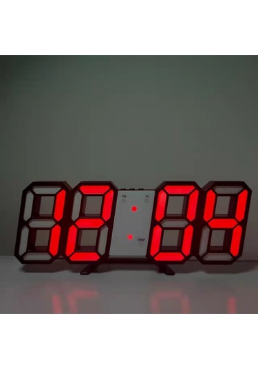 Mufunye Siyah Kırmızı Işıklı 3d Led Dijital Alarm Saat - Masaüstü/duvar Takımı - 164x60x34 Mm - Ev Dekoru Ve Zaman Yönetimi ÇOk Renkli