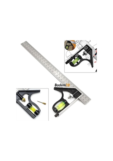Master Ayarlanabilir Su Terazili Gönye 30 Cm Açı Ölçer Cetvel+ 30 Cm Marangoz Gönye 2'li Set