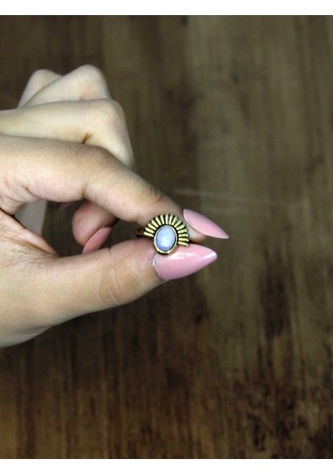 Doğal Taş Aytaşı Doğal Taşlı Antik Model Kadın Ayarlanabillir Yüzük Euy82ay Beyaz