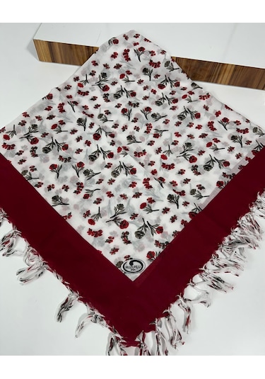 Sökme Boncuklu Pamuk Yazma - 05647 Kırmızı Beyaz