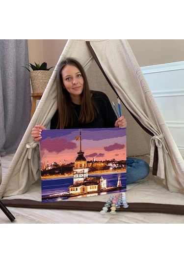 Sayılarla Boyama Seti 40 X 50 Cm Tuval Şasesine Gerili Kız Kules