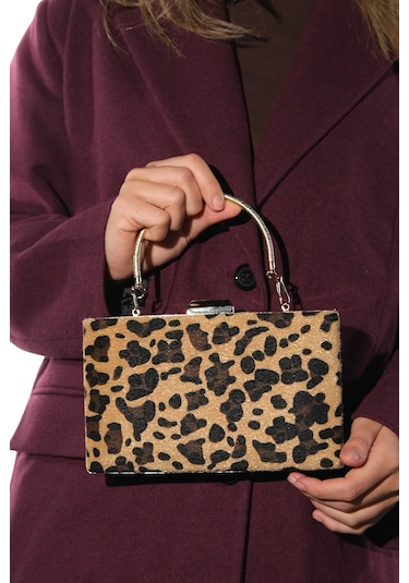 Marcona Siyah Sarı Desenli Kadın Abiye Çanta Leopar