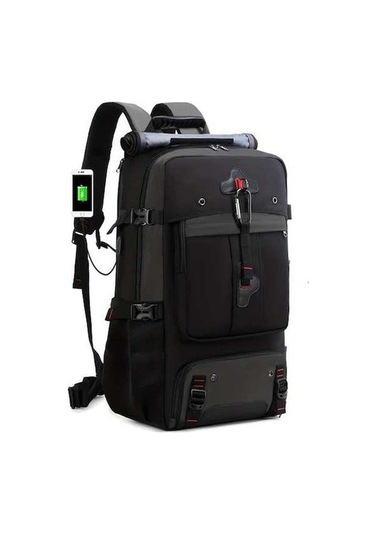 Pazly Çok Amaçlı Büyük Kapasiteli Siyah Gri Sırt Çantası Laptop Kılıfı Usb Şarj Portu Erkek Kadın İçin Yürüyüş Kamp Ayakkabı Bölmesi Dayanıklı Polyester Siyah - Gri