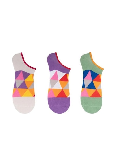 The Socks Company 164p 3 Çift Desenli Kadın Görünmez Çorap Çok Renkli