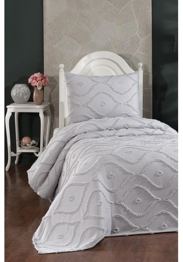 Çeyiz Diyarı Pirot 2 Parça Tek Kişilik Pike Takımı Gri Gri