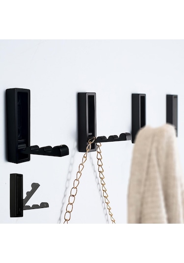 Youmex Katlanabilir Duvar Kancaları, Manyetik Açılışlı, Ceket, Havlu, Sırt Çantası Asma İçin, Mat Siyah, 4 Adet