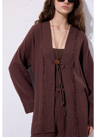 Müslin Geniş Kollu Kimono Acı Kahve Acı Kahve