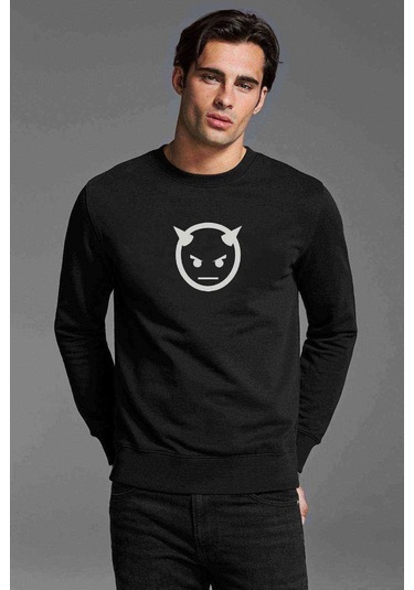 Zombie Devil Baskılı Siyah Erkek Örme Sweatshirt