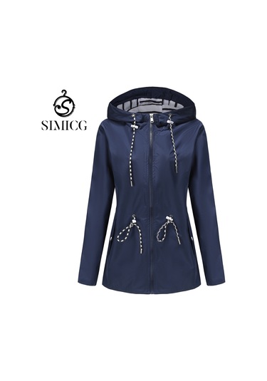 Kadınlar İçin Orta Boy Kapüşonlu Yağmurluk Büyük Beden Trençkot Mavi