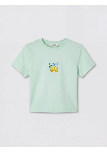 Lc Waikiki Yeşil Bisiklet Yaka Baskılı Kadın Crop