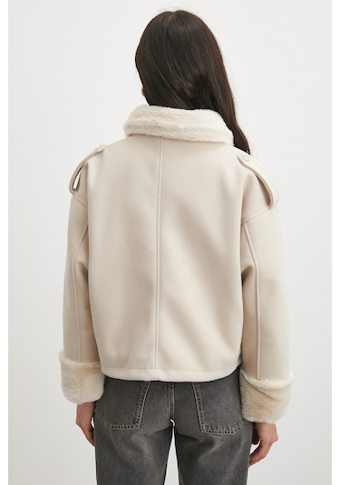 Apoletli Yünlü Körük Cepli Kaşe Mont Bej Bej