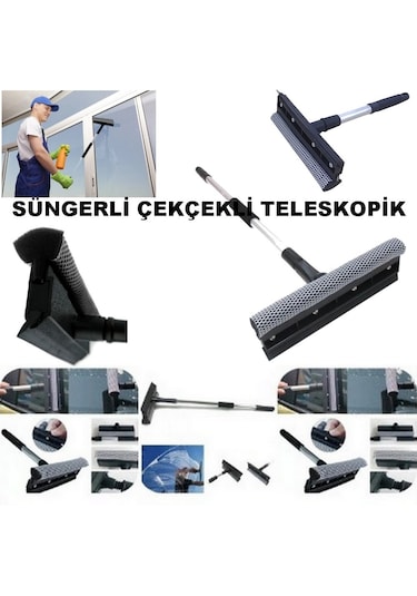 Akvaryum Temizleme Teleskopik Sap - Çekçekli Cam Silme Aparatı Siyah