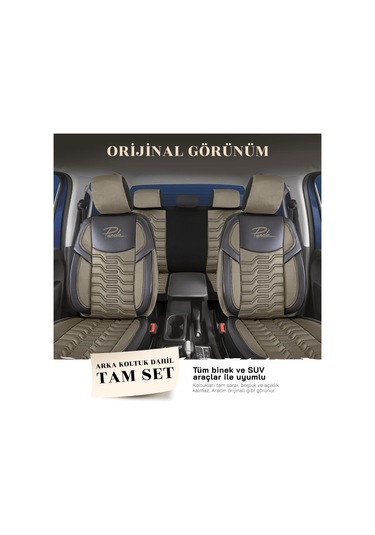 Panda Berlin Serisi Jakar Kumaş Oto Koltuk Kılıfı - Bej - Siyah