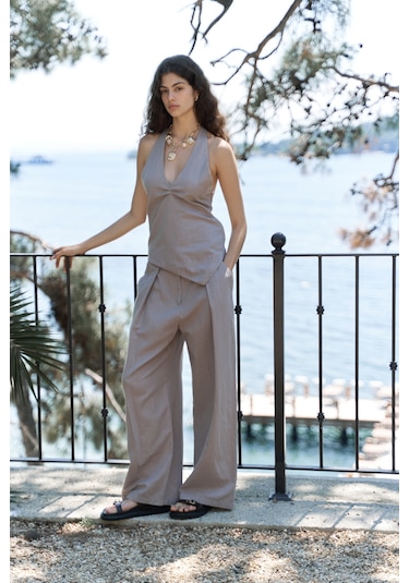Mai Collection Mai Studios Co. Alidah Pileli Gri Bol Paça Pantolon Gri