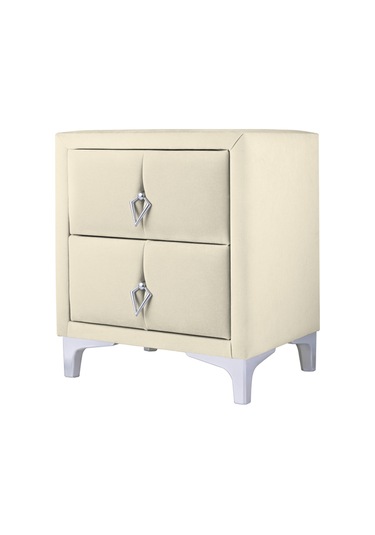 Harmony Silver Iki Çekmeceli Komodin- Yatak Odası Kumaş Döşemeli 2 Kapaklı Komodin Modeli Beyaz